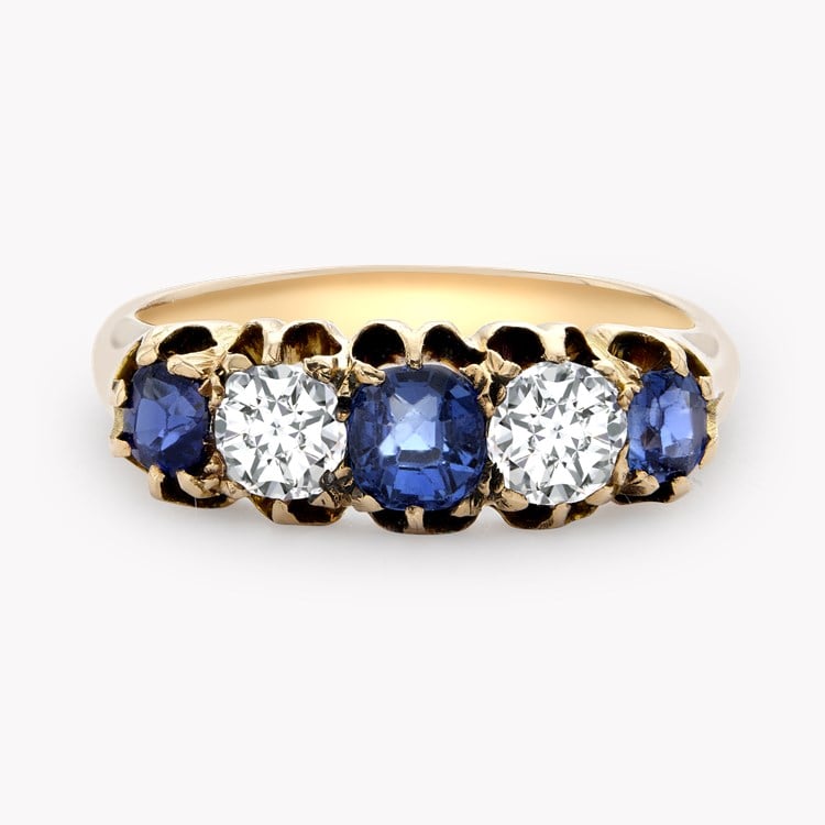 Victorian Sapphire & Diamond Five Stone Ring Brilliant & Old Cut, Claw Set_2