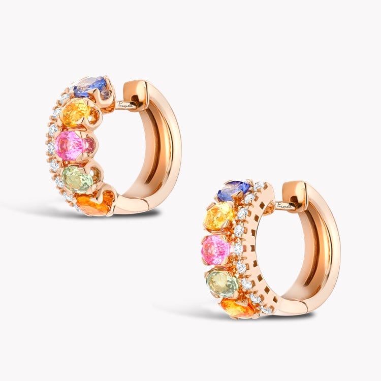 Rainbow Sapphire & Diamond Hoop Earrings Oval Cut, Claw Set_3