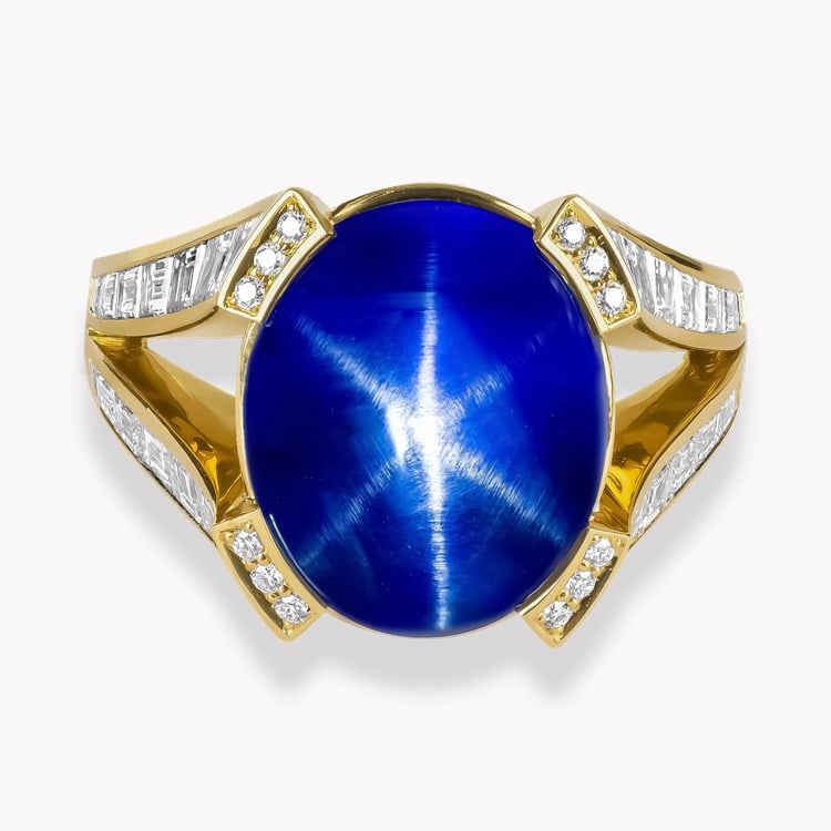 Masterpiece Cabochon Cut 11.60ct Sri Lankan Star Sapphire and Diamond Ring Cabochon, Calibre & Brilliant Cut, Claw & Channel Set_2