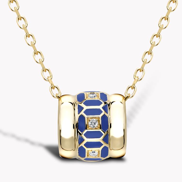 Revival Royal Blue Enamel and Diamond Pendant  0.06ct in Yellow Gold Brilliant Cut, Pave Set_1
