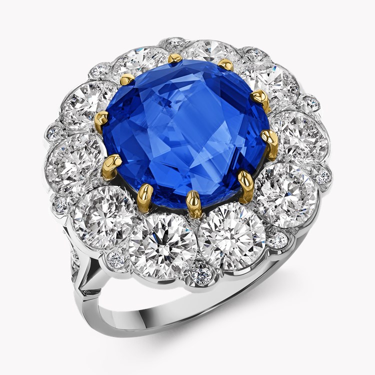 Victorian Inspired Sri Lankan Sapphire & Diamond Ring Square Cushion & Brilliant Cut, Claw Set_1