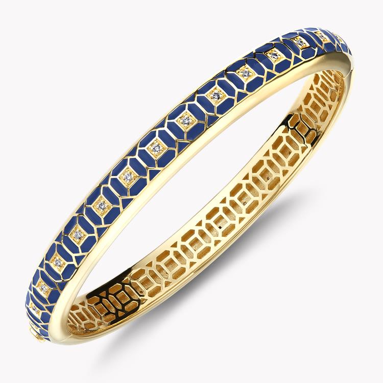 Revival Royal Blue Enamel and Diamond Bangle  0.30ct in Yellow Gold Brilliant Cut, Pave Set_2