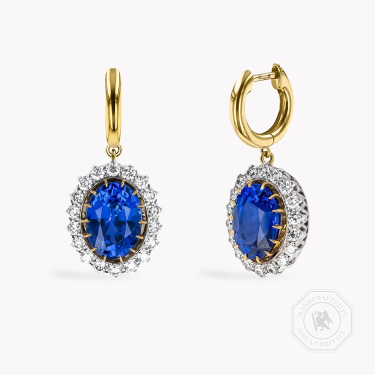 Oval Cut Sri Lankan Sapphire and Diamond Earrings Oval & Brilliant Cut, Claw Set_1