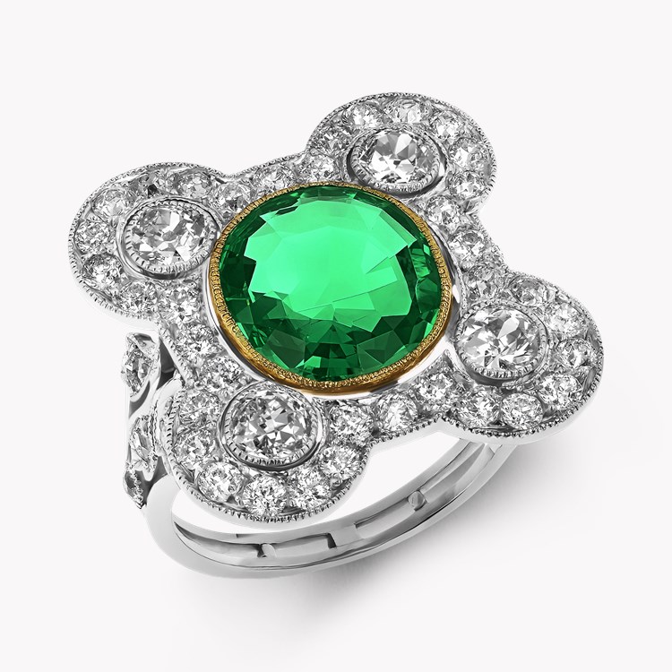 Edwardian 2.91ct Muzo Emerald and Diamond Dress Ring Oval Cut, Millegrain Set_1