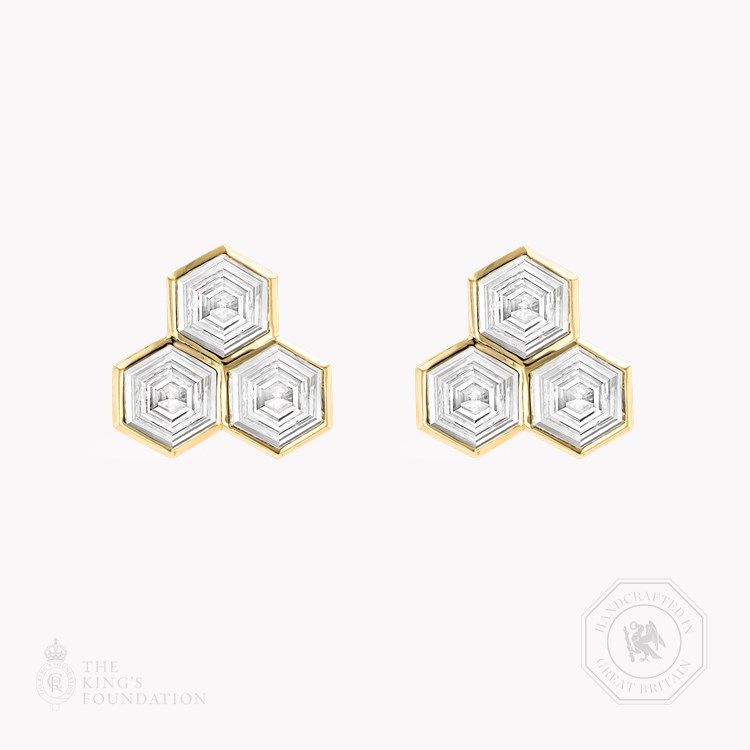 Honeycomb 1.85ct Diamond Trilogy Earrings Hexagonal Cut, Rubover Set_1