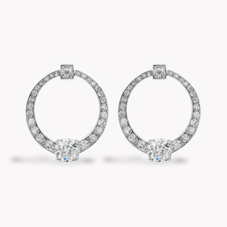 Art Deco Cartier Antique Cushion Cut Diamond Graduated Circular Earrings Antique Cushion Cut, Claw Set_1