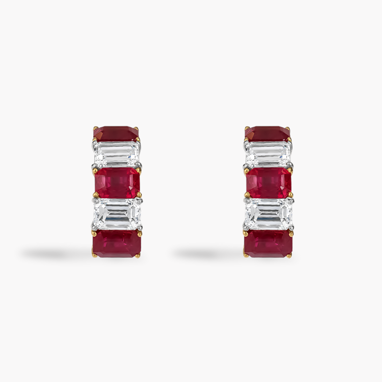Octagonal Cut 7.63ct Ruby and Diamond Earrings Octagonal & Emerald Cut, Claw Set_2