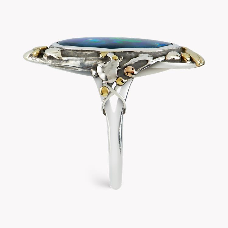 Art Nouveau Opal Ring  in Silver and Yellow Gold Oval Cut, Rubover Set_4