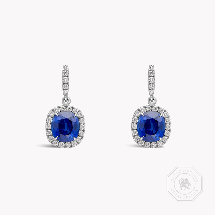 Madagascan Cushion Sapphire Drop Earrings Cushion & Brilliant Cut, Claw Set_1