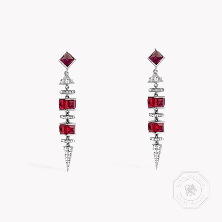 Carré Cut 7.85ct Ruby and Diamond Drop Earrings Carré & Brilliant Cut, Rubover Set_1