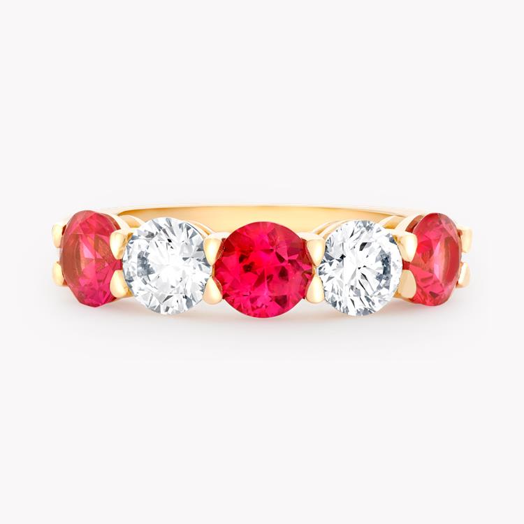 Five Stone Ruby and Diamond Ring Round Brilliant Cut, Claw Set_2