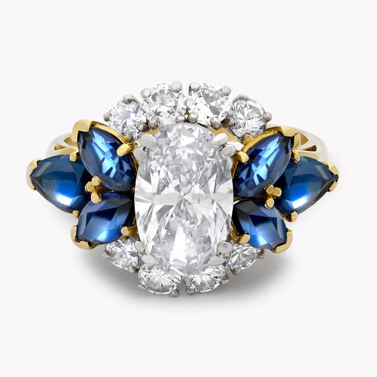 1980s Diamond and Sapphire Cluster Ring  2.00ct in Platinum and Yellow Gold Oval, Brilliant, Pear & Marquise Cut, Claw Set_2