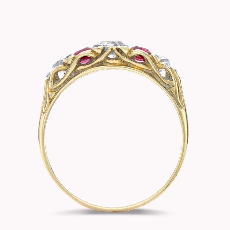 Victorian Five Stone Diamond and Ruby Ring Cushion & Old Cut, Claw Set_3