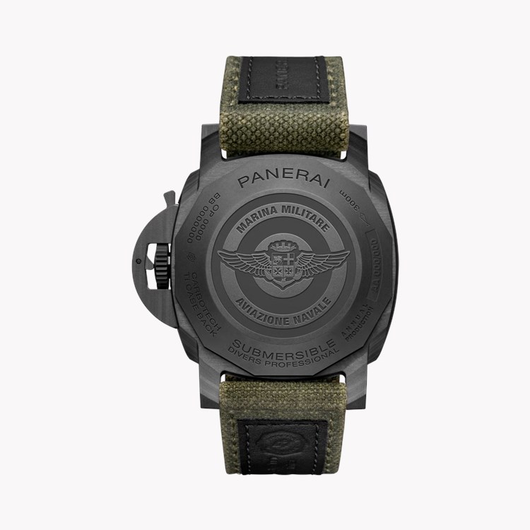 Panerai Submersible Marina Militare Carbotech 44mm 44mm, Green Dial, Baton Numerals_2