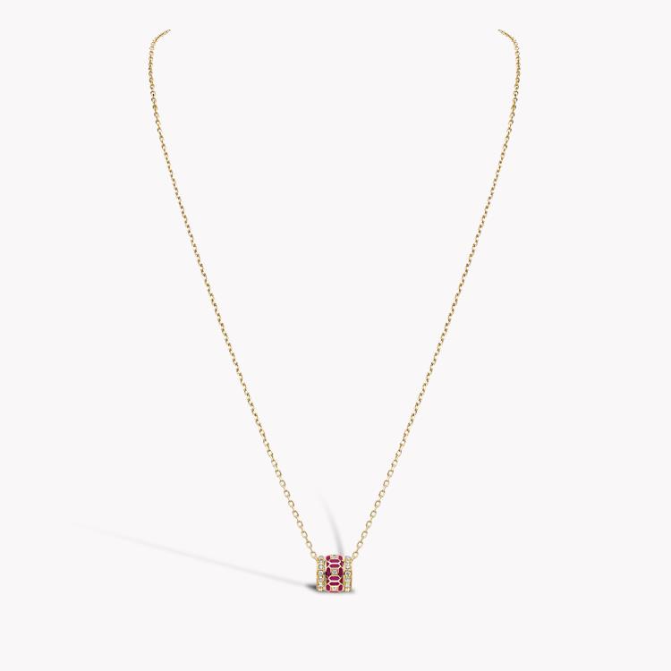 Revival Regency Red Enamel and Diamond Pendant  0.42ct in Yellow Gold Brilliant Cut, Pave Set_2