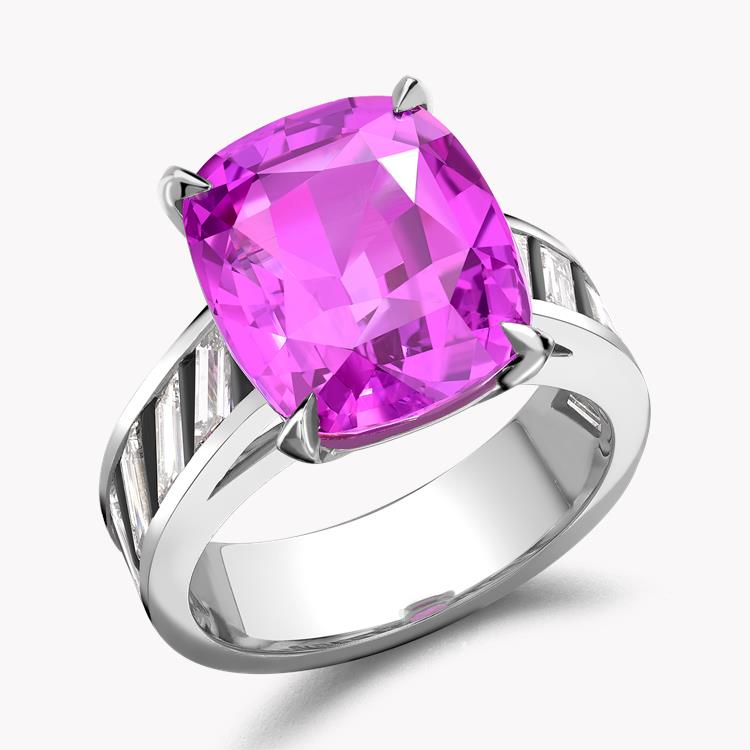 Masterpiece Cushion Cut Sri Lankan Pink Sapphire Ring 11.07CT in Platinum Unheated with a Diamond & Black Jade Band_1