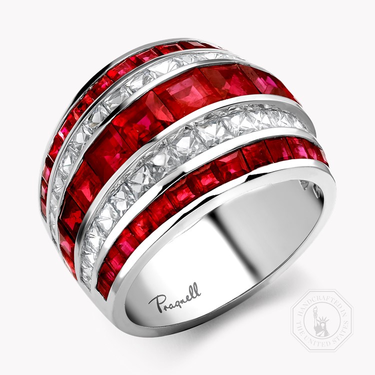 Manhattan Classic Ruby & Diamond Ring Carre & French Cut, Channel Set_1