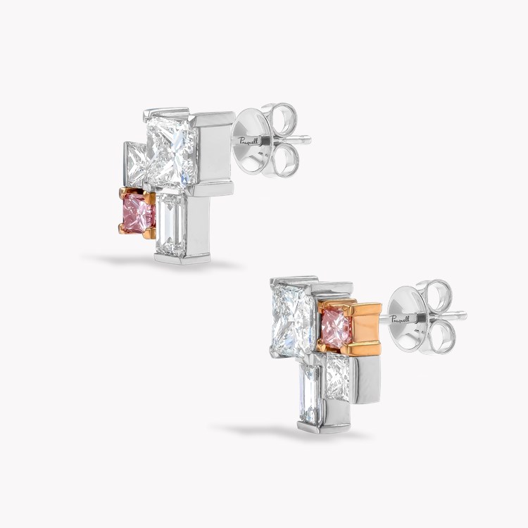 Mosaic 3.23ct Diamond and Fancy Pink Diamond Stud Earrings Princess & Baguette Cut, Claw Set_2