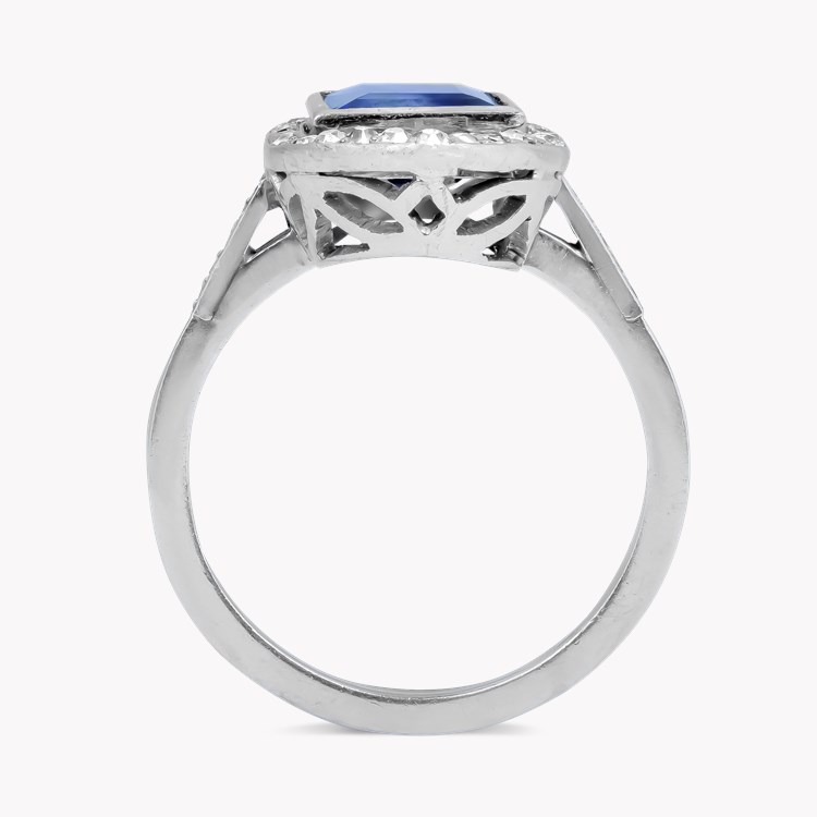 Art Deco French Rectangular Cut Sapphire and Diamond Ring Emerald & Old Cut, Rubover Set_3
