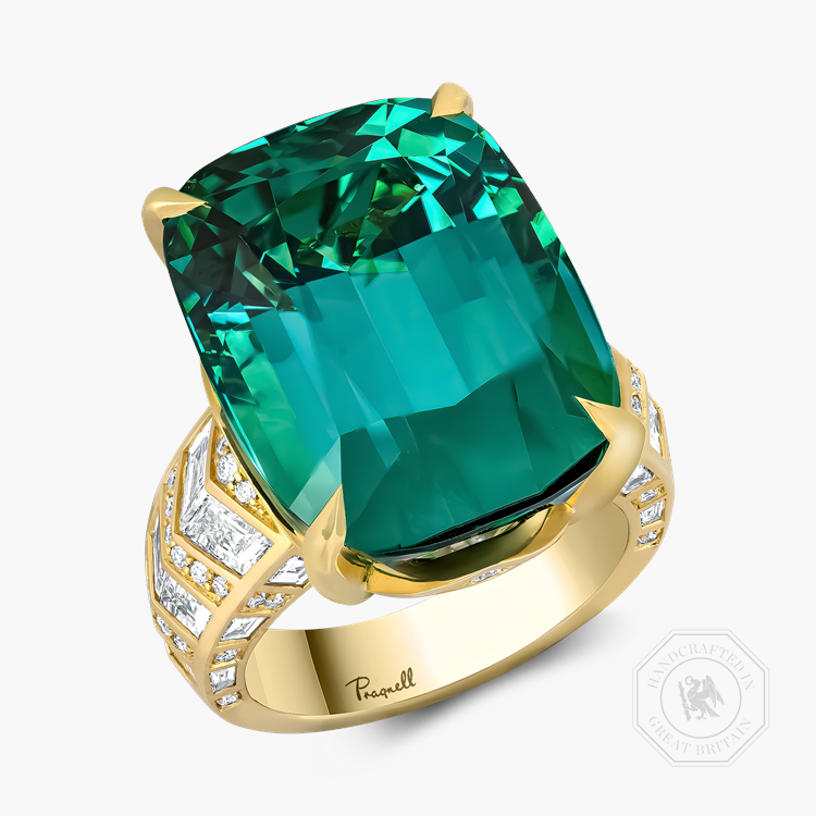 Masterpiece Dune 26.91ct Lagoon Tourmaline and Diamond Ring Antique Cushion Cut, Claw Set_1