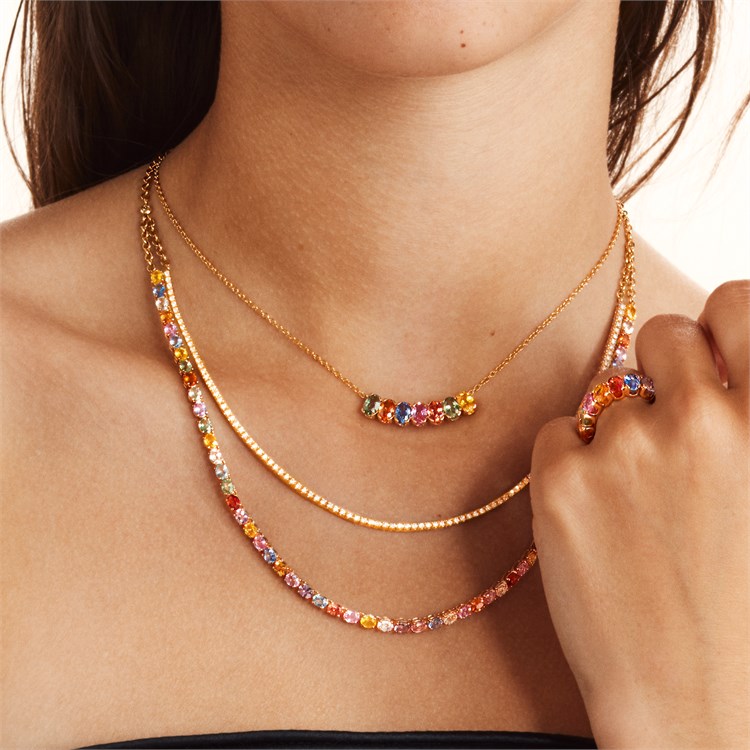 Rainbow Fancy Sapphire Line Pendant Oval Cut, Claw Set_10