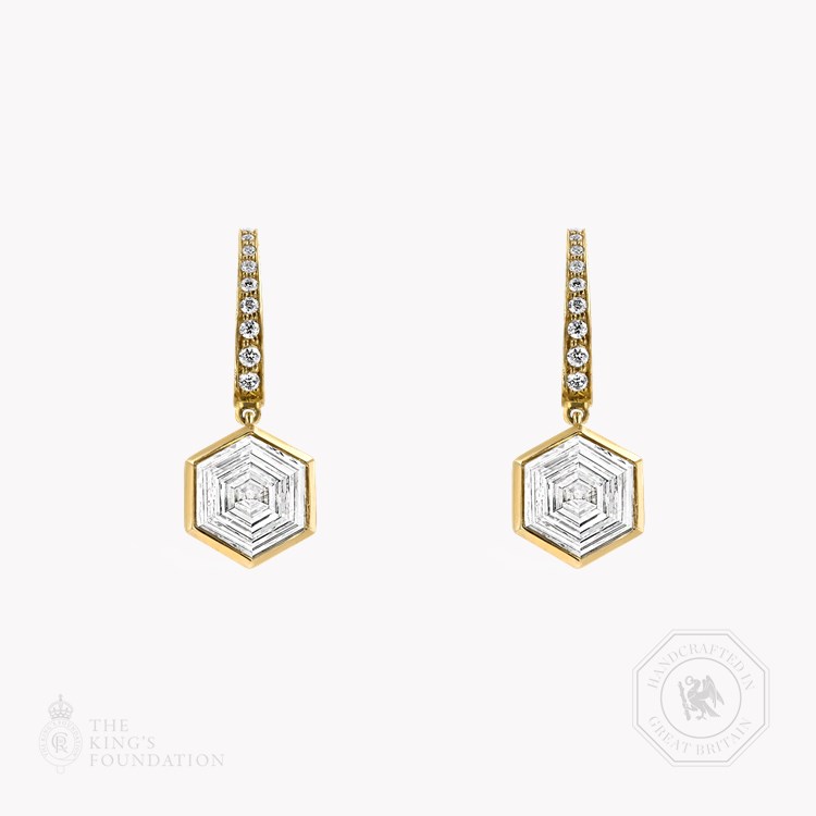 Honeycomb Diamond Drop Earrings Hexagonal Cut, Rubover Set_1