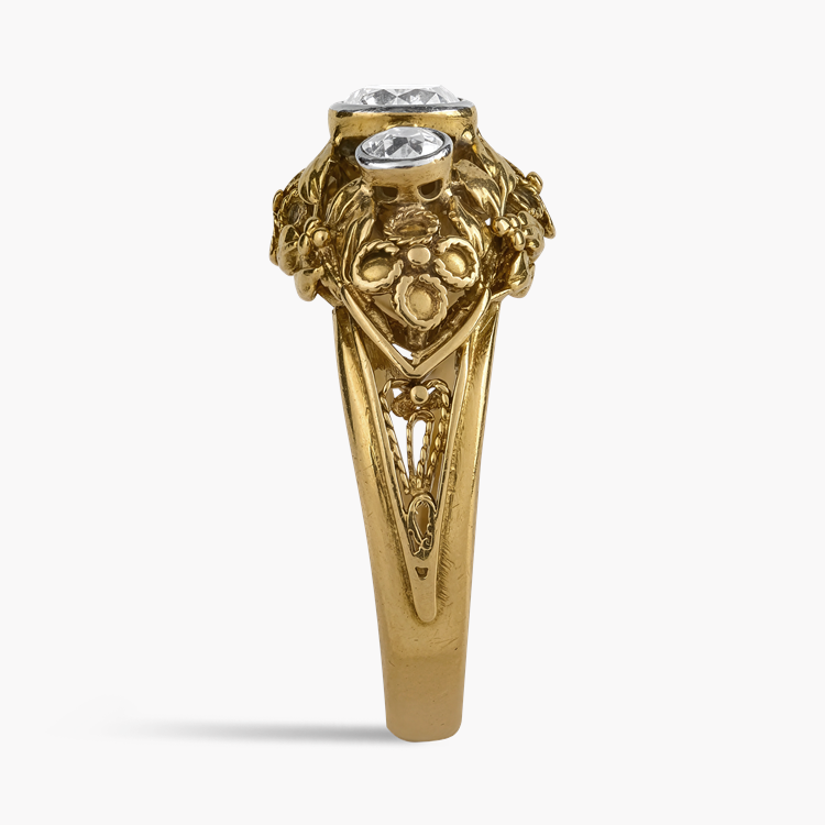 Art Nouveau Old Cut Diamond Three Stone Ring Old Cut, Rubover Set_4