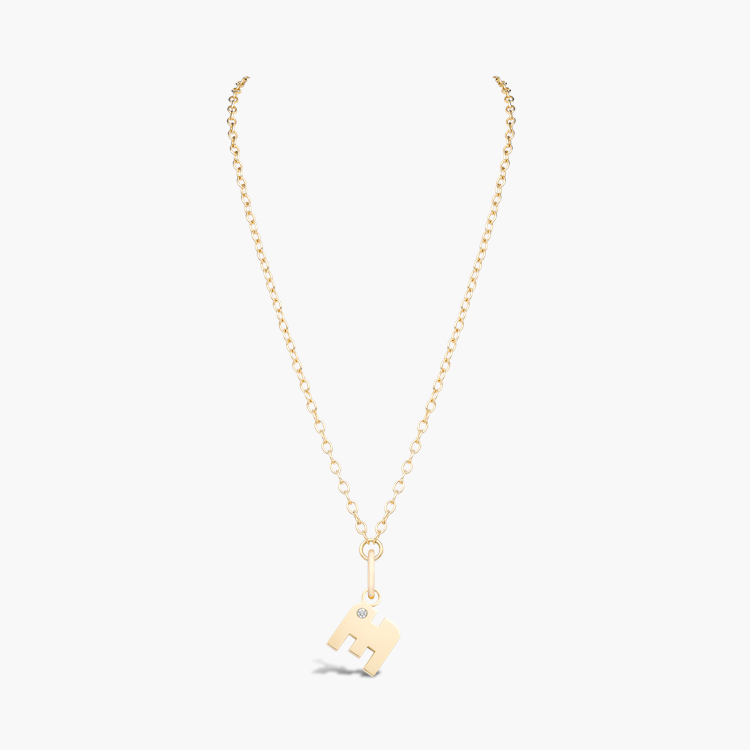 Letter M Diamond Pendant Charm Brilliant Cut, Rubover Set_2