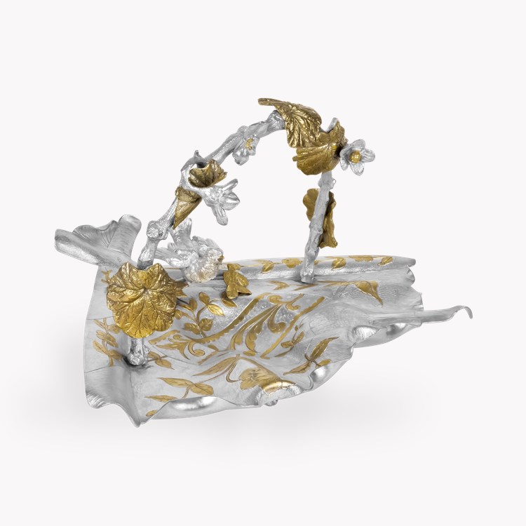 Queen Victoria Silver and Gilt Plated Art Nouveau Decorative Bird Fan Shaped Basket _3
