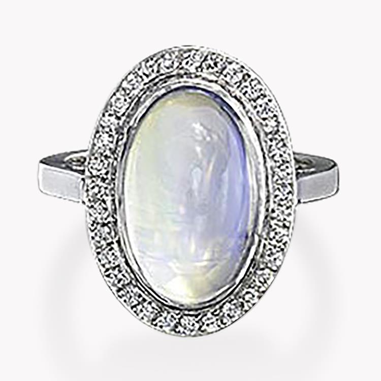 Cabochon Moonstone Ring 7.38CT in White Gold Cocktail Ring with Diamond Shoulders_1