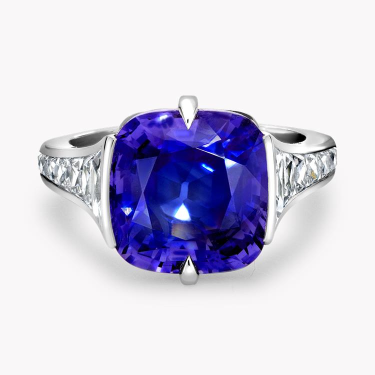 Masterpiece Cushion Cut Sri Lankan Purple Sapphire Ring   7.14ct in Platinum Cushion and French Cut, Rub Over and Claw Set_2
