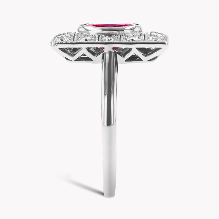 Art Deco 1.30ct Burma Ruby and Diamond Plaque Ring Antique Cushion Cut, Millegrain_4