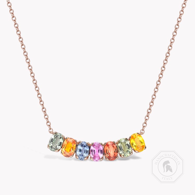 Rainbow Fancy Sapphire Line Pendant   4.43ct in 18ct Rose Gold