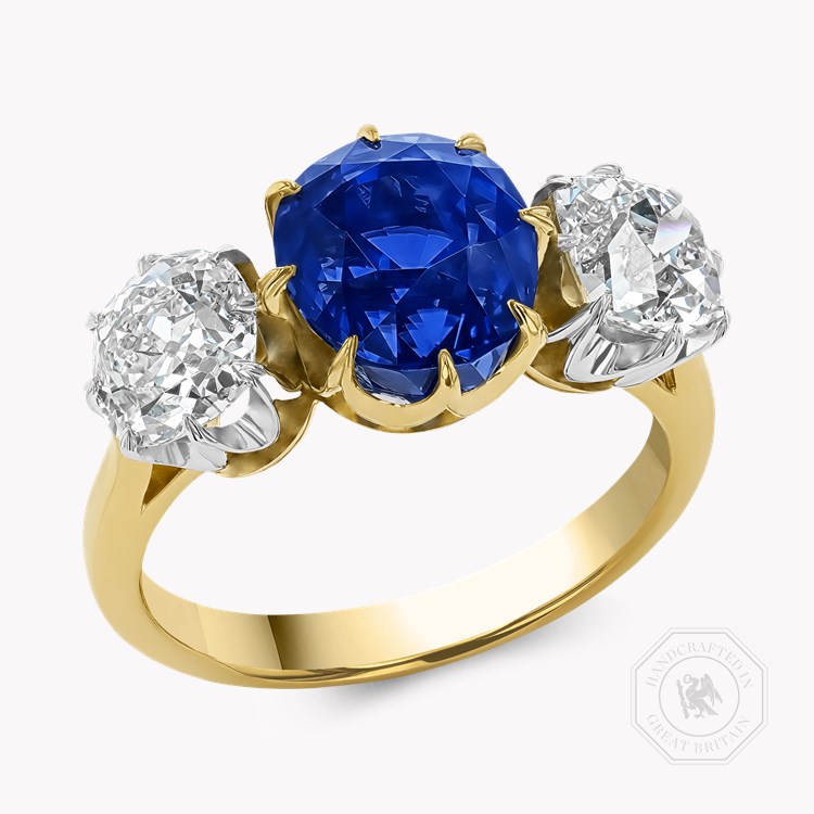 Cushion Cut 4.64ct Sri Lankan Sapphire and Diamond Ring Antique Cushion Cut, Claw Set_1