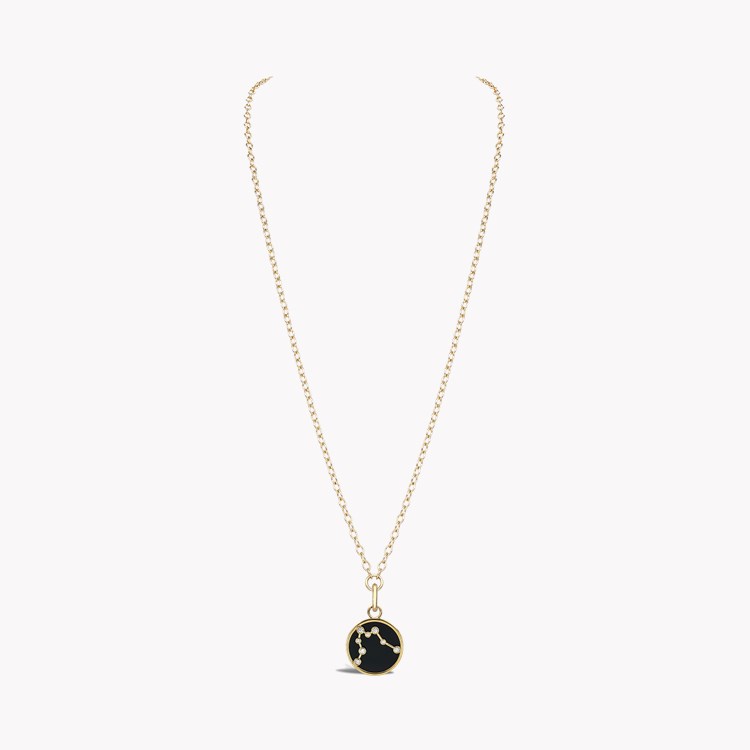 Constellation Diamond and Black Onyx Aquarius Pendant Charm Brilliant Cut, Rubover Set_3