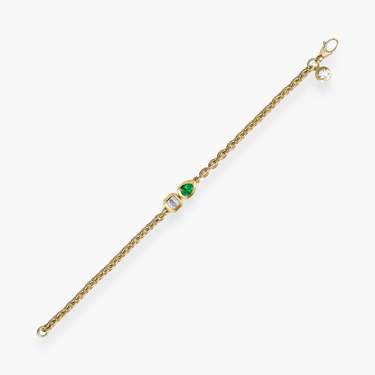 Skimming Stone Diamond and Emerald Toi et Moi Chain Bracelet Asscher & Pear Shaped Cut, Claw Set_3