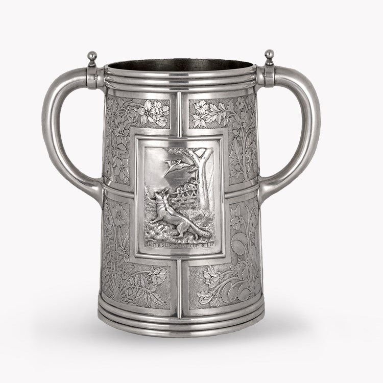 Silver Patterned Two Handled Straight Sided Cup Hallmarked London_2