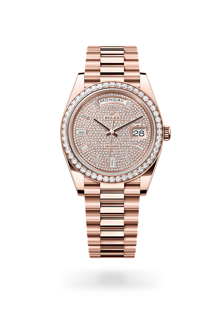 Day-Date 40, Oyster, 40 mm, Everose gold and diamonds