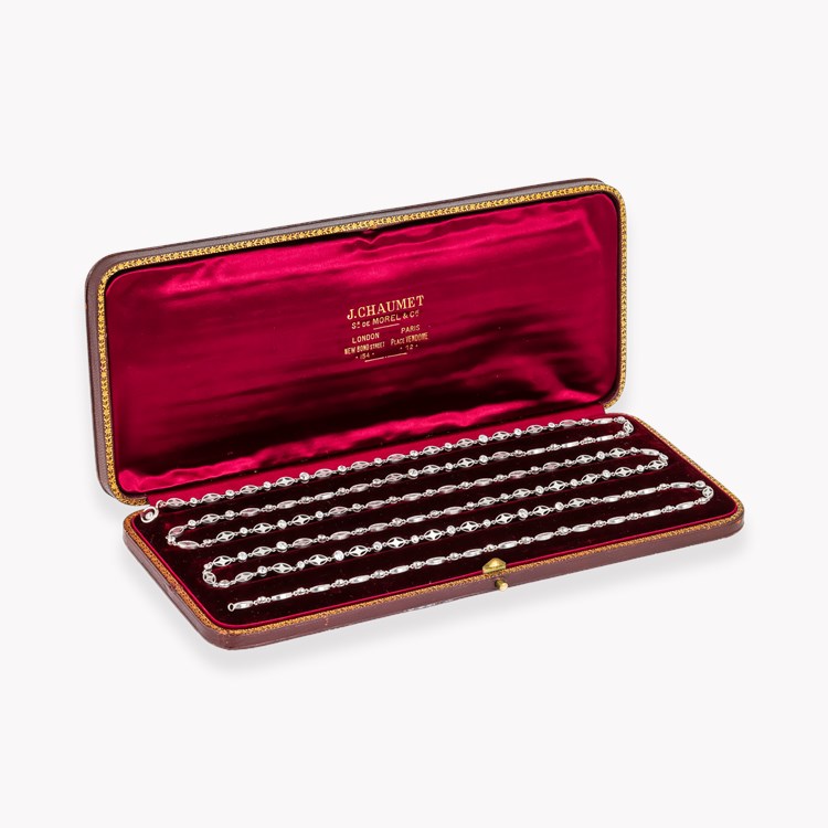 Belle Epoque Chaumet Long Diamond Necklace Brilliant Cut, Millegrain Set_3