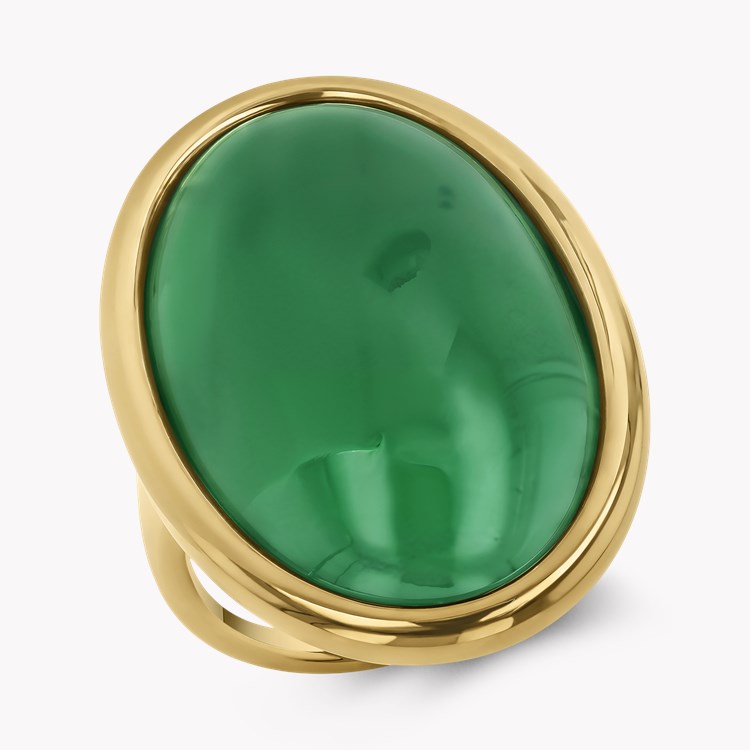 Contemporary Cabochon Cut 19.90ct Jadeite Solitaire Ring Cabochon Cut, Rubover Set_1