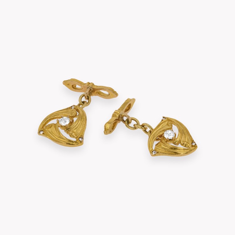 Edwardian Textured Gold and Old Cut Diamond Cufflinks Old Cut, Claw Set_1