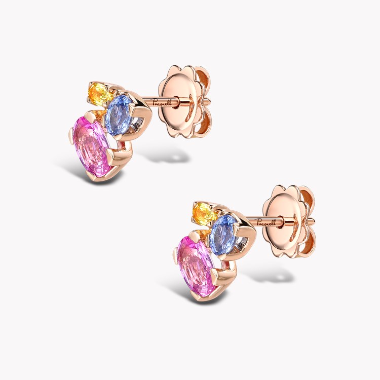 Rainbow Rose Gold Multi Sapphire Stud Earrings Oval Cut, Claw Set_2