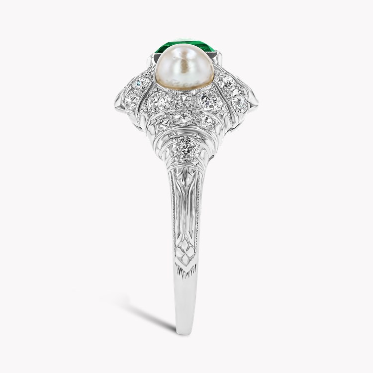Edwardian 0.46ct Emerald Cut Emerald, Pearl and Diamond Ring Emerald Cut, Millegrain Set_4