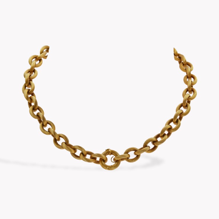 Retro Gold Textured Cable Link Convertible Necklace _1