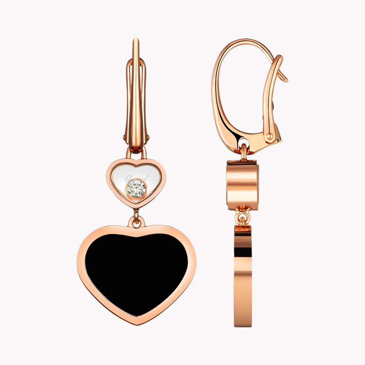 Chopard Happy Hearts Black Onyx and Diamond Drop Earrings Brilliant Cut, Rub Over Set_2