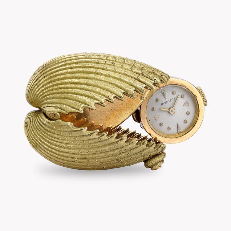 Art Deco Shell Design Watch White Dial, Baton Numerals_1