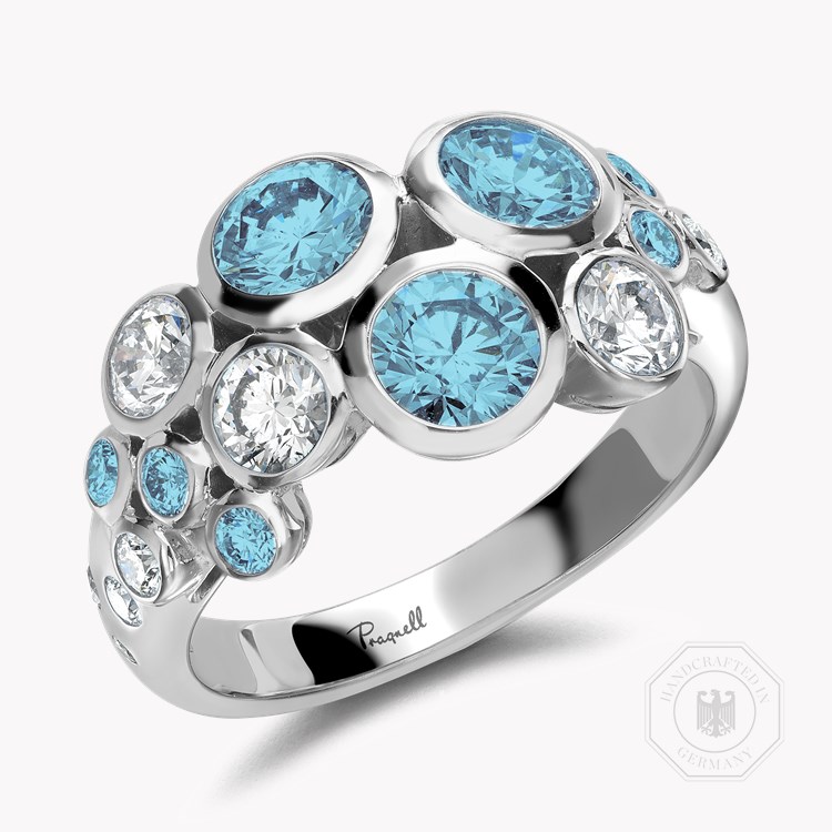 Bubbles Aquamarine and Diamond Cocktail Ring Brilliant Cut, Rubover Set_1