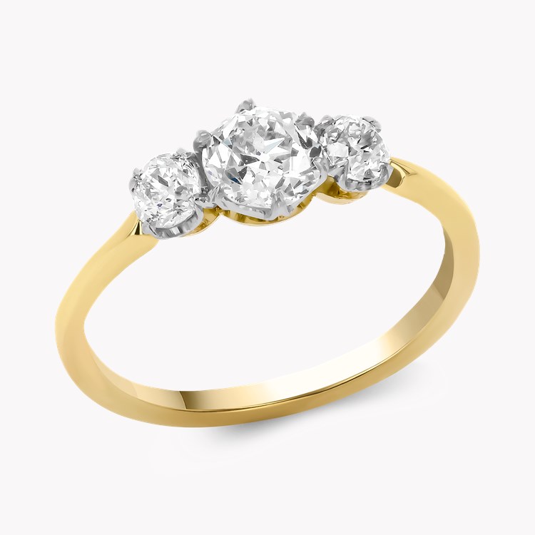 Old Cut 1.00ct Diamond Three Stone Ring Old European Cut, Claw Set_1