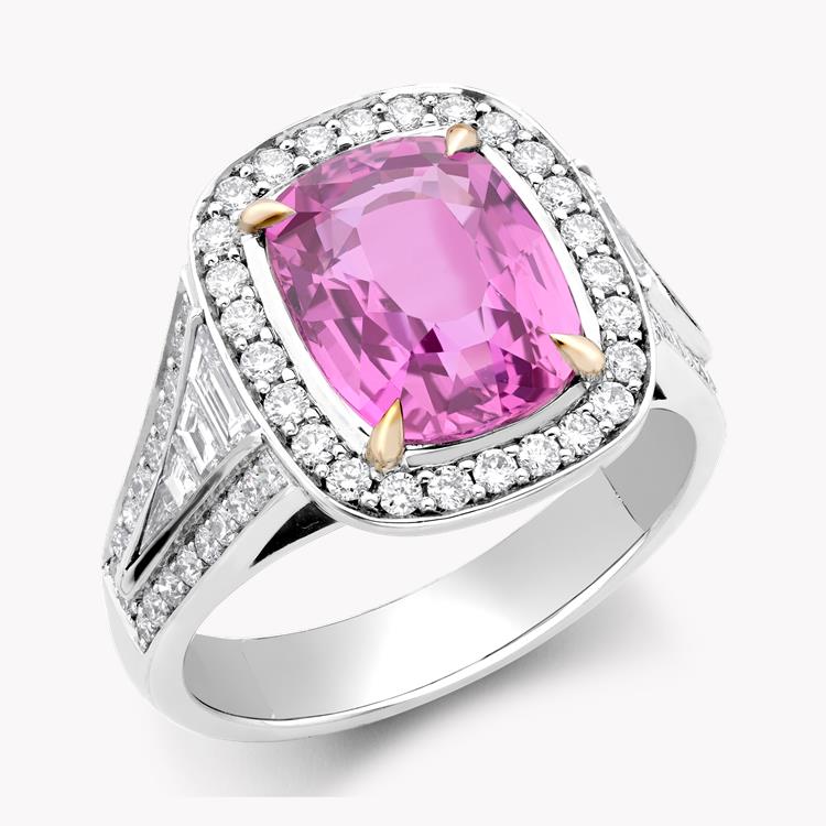 Pink Sapphire and Diamond Cluster Ring  4.51ct in Platinum Cushion & Brilliant Cut, Claw & Channel Set_1
