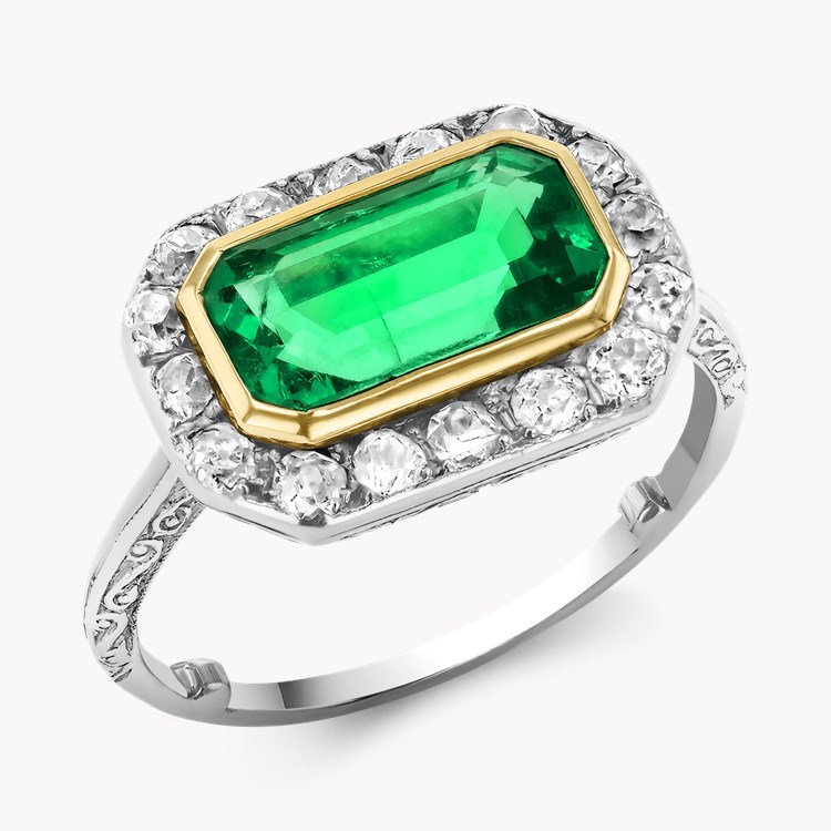 Edwardian 1.90ct Muzo Emerald and Diamond Cluster Ring Octagon Cut, Rubover Set_1